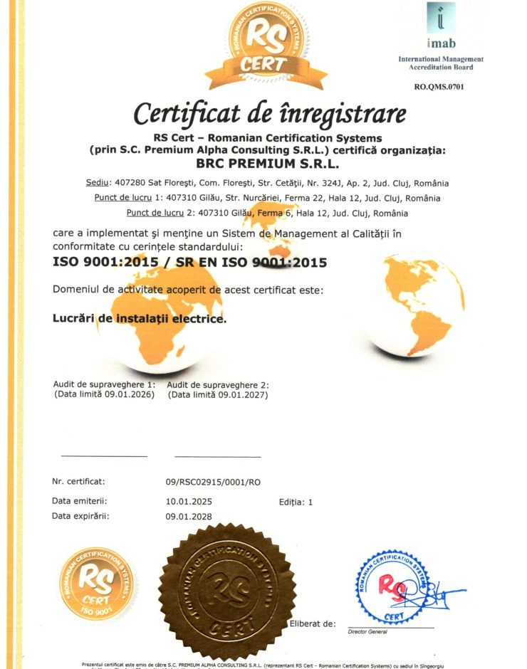 Despre noi 22 Certificat de înregistrare BRC Premium - RS Cert Romanian Certification Systems