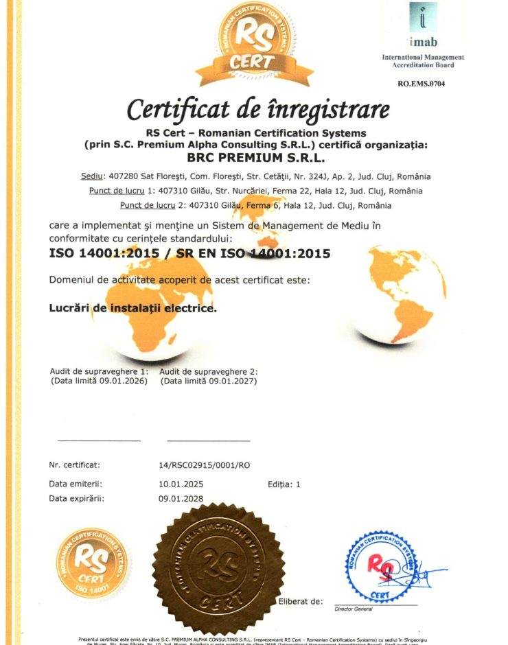 Despre noi 23 Certificat de înregistrare BRC Premium - RS Cert Romanian Certification Systems